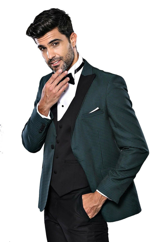 Plaid Patterned Green Tuxedo | Wessi 3-piece-suit, 34, 36, 38, 40, 42, 44, 46, Modern Fit, Party, Peak, Peak Lapel, Slim Fit, Slim Fit Suit, Suit, Wedding SuitSlim Fit Suit - wessi