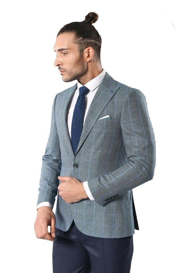 Single Button Plaid Green Blazer 3-piece-suit, 36, 40, 42, 44, 46, Men's Blazers, Modern Fit, Slim Fit, Slim Fit Blazers OutletBlazer - wessi