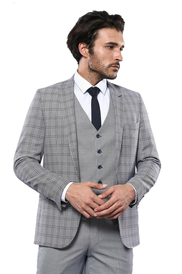 Mens slim fit plaid on sale suits