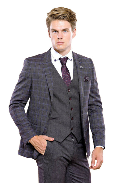 Plaid Slim Fit Vested Men's Suit | Wessi 3-piece-suit, 38, 40, 46, mens-suit_obsolete, Modern Fit, Peak, Peak Lapel, Plaid Suit, Slim Fit, Suit SuitPlaid Suit - wessi