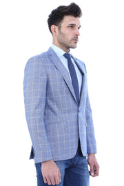 Plaid Slimfit Blue Jacket | Wessi 3-piece-suit, 44, 46, 6 Drop, blue, Checked, Italian Suit, Men's Blazers, Modern Fit, Peak, Peak Lapel, Plaid, Slim Fit, Slim Fit Blazers, Slim Fit Suit, Sli