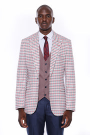 Plaid Vested Burgundy Suit 36, 38, 40, 42, 44, 46, 48, Brown, Burgundy, Burgundy Suit, Combined, Combined Suit, Minimal-plaid, Peak, Peak Lapel, Suit SuitBurgundy Suit - wessi