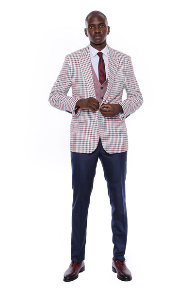 Plaid Vested Burgundy Suit 36, 38, 40, 42, 44, 46, 48, Brown, Burgundy, Burgundy Suit, Combined, Combined Suit, Minimal-plaid, Peak, Peak Lapel, Suit SuitBurgundy Suit - wessi