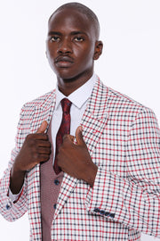 Plaid Vested Burgundy Suit 36, 38, 40, 42, 44, 46, 48, Brown, Burgundy, Burgundy Suit, Combined, Combined Suit, Minimal-plaid, Peak, Peak Lapel, Suit SuitBurgundy Suit - wessi