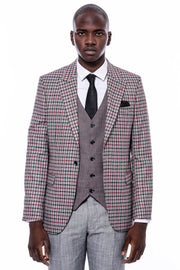 Plaid Vested Suit 3-piece-suit, 36, 38, 40, 42, 44, 46, 48, Modern Fit, Peak, Peak Lapel, Slim Fit, Slim Fit Suit, Suit SuitSlim Fit Suit - wessi