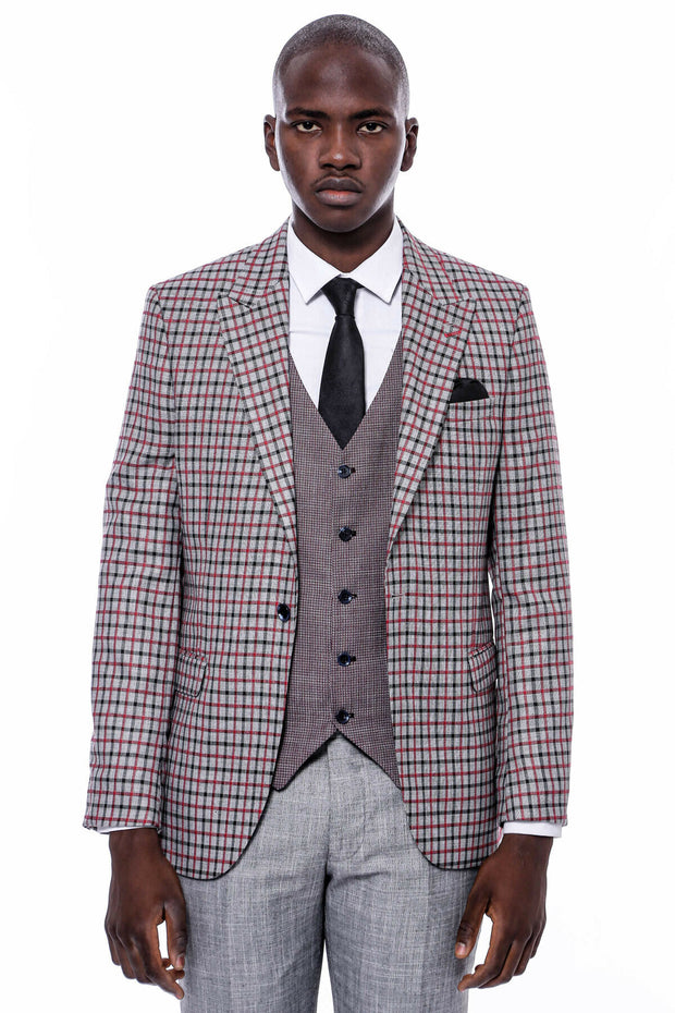 Plaid Vested Suit 3-piece-suit, 36, 38, 40, 42, 44, 46, 48, Modern Fit, Peak, Peak Lapel, Slim Fit, Slim Fit Suit, Suit SuitSlim Fit Suit - wessi