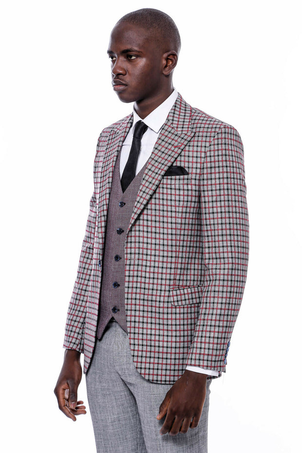 Plaid Vested Suit 3-piece-suit, 36, 38, 40, 42, 44, 46, 48, Modern Fit, Peak, Peak Lapel, Slim Fit, Slim Fit Suit, Suit SuitSlim Fit Suit - wessi