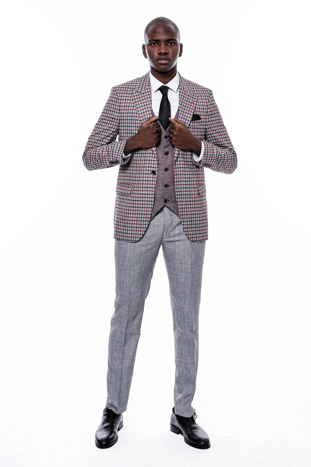 Plaid Vested Suit 3-piece-suit, 36, 38, 40, 42, 44, 46, 48, Modern Fit, Peak, Peak Lapel, Slim Fit, Slim Fit Suit, Suit SuitSlim Fit Suit - wessi