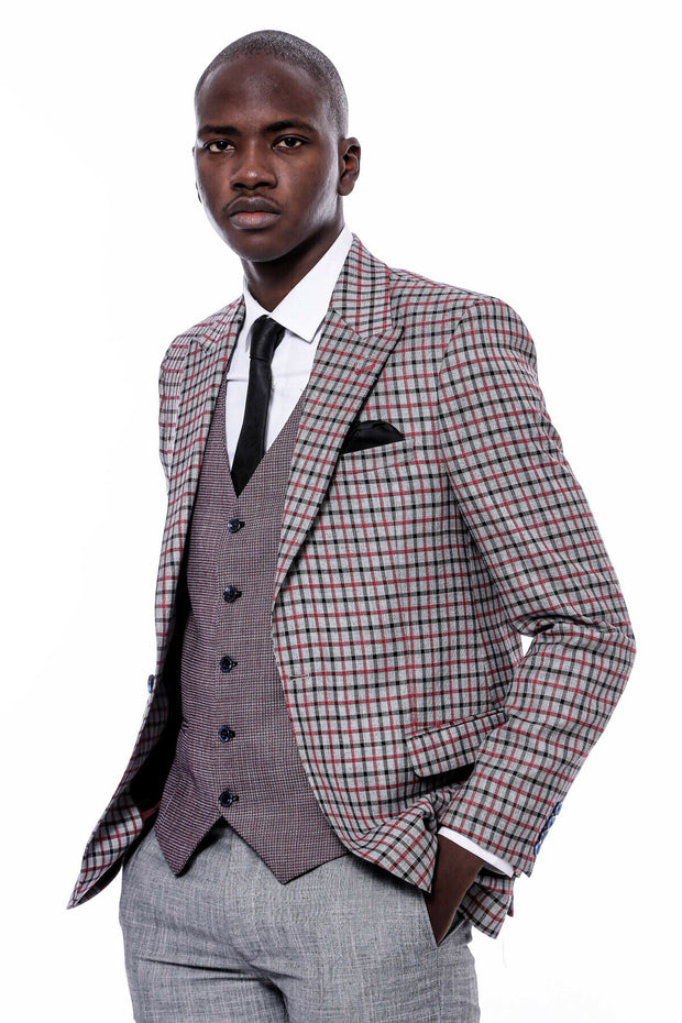 Plaid Vested Suit 3-piece-suit, 36, 38, 40, 42, 44, 46, 48, Modern Fit, Peak, Peak Lapel, Slim Fit, Slim Fit Suit, Suit SuitSlim Fit Suit - wessi