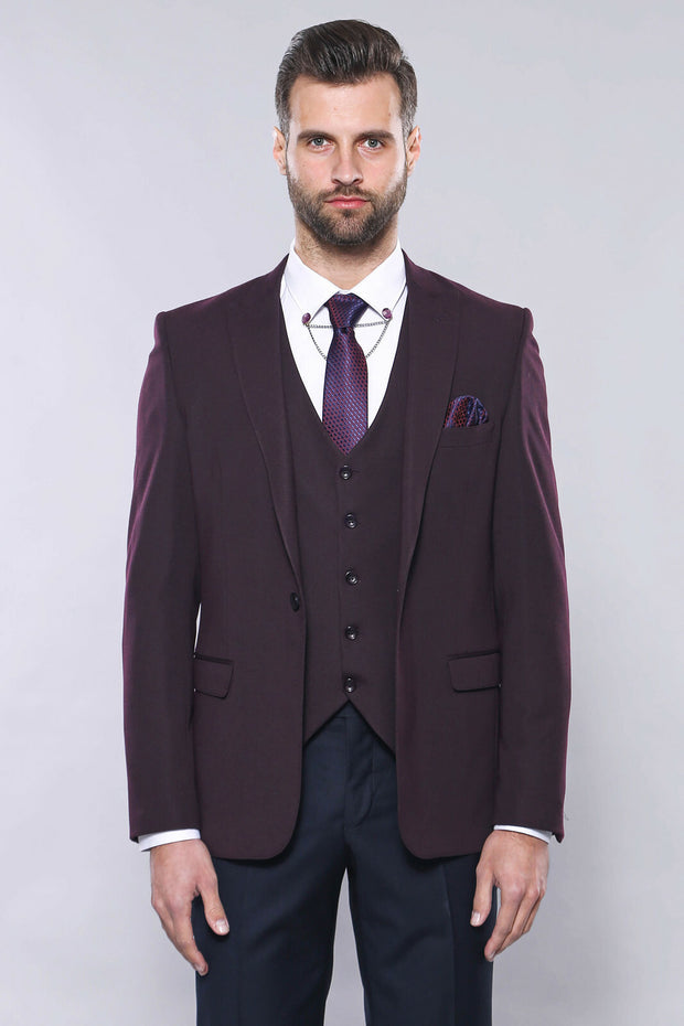 Plain Burgundy Vest Blazer Set | Wessi 3-piece-suit, 36, 38, 40, 42, 44, 46, 48, Men's Blazers, Modern Fit, Peak, Peak Lapel, Slim Fit, Slim Fit Blazers Men's BlazersSlim Fit Blazers - wessi