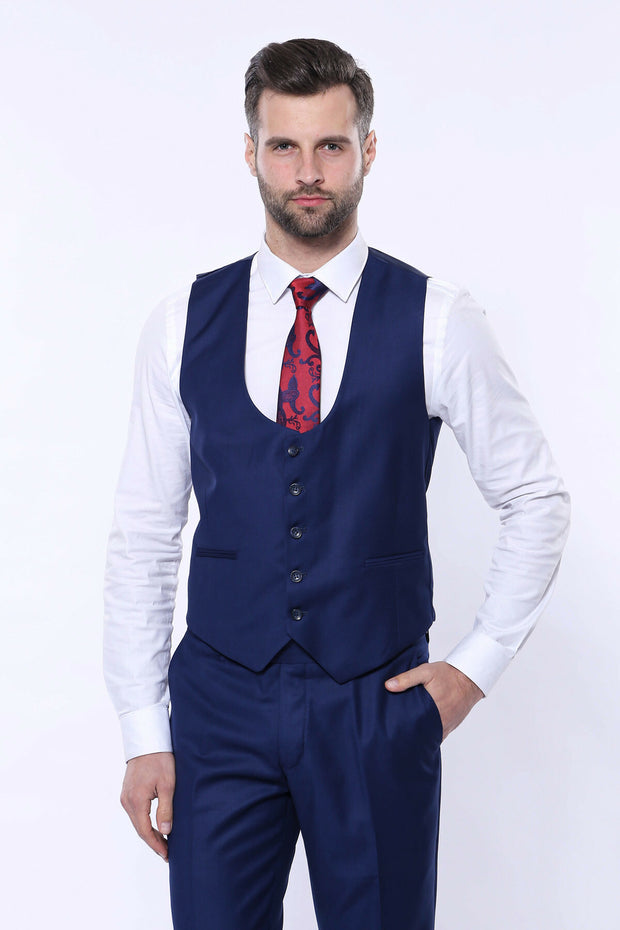 Plain Navy Blue Vested Suit $100 - $150, 3-piece-suit, 34, 36, 38, 40, 42, 44, 46, 6 Drop, Basic, Blue, Daily, Essentials, Italian, Italian Suit, Modern Fit, Navy, Navy Blue Suit, navy-blue, 