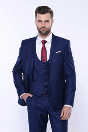 Plain Navy Blue Vested Suit $100 - $150, 3-piece-suit, 34, 36, 38, 40, 42, 44, 46, 6 Drop, Basic, Blue, Daily, Essentials, Italian, Italian Suit, Modern Fit, Navy, Navy Blue Suit, navy-blue, 