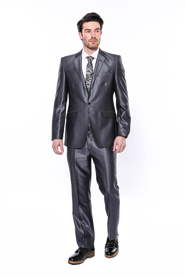 Plain Shiny Dark Grey 2-Piece Suit 3-piece-suit, 34, 36, 38, 40, 42, 44, 6 Drop, Italian, Modern Fit, Notch, Party, Plain, Shiny, Slim Fit, Slim Fit Suit, Suit OutletSuit - wessi