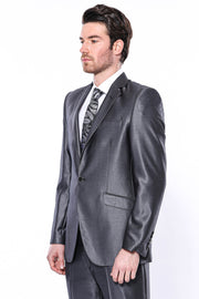 Plain Shiny Dark Grey 2-Piece Suit 3-piece-suit, 34, 36, 38, 40, 42, 44, 6 Drop, Italian, Modern Fit, Notch, Party, Plain, Shiny, Slim Fit, Slim Fit Suit, Suit OutletSuit - wessi