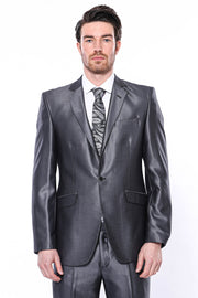 Plain Shiny Dark Grey 2-Piece Suit 3-piece-suit, 34, 36, 38, 40, 42, 44, 6 Drop, Italian, Modern Fit, Notch, Party, Plain, Shiny, Slim Fit, Slim Fit Suit, Suit OutletSuit - wessi