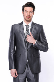 Plain Shiny Dark Grey 2-Piece Suit 3-piece-suit, 34, 36, 38, 40, 42, 44, 6 Drop, Italian, Modern Fit, Notch, Party, Plain, Shiny, Slim Fit, Slim Fit Suit, Suit OutletSuit - wessi