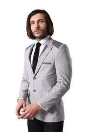 Pointed Collar Garnished Gray Jacket 3-piece-suit, 38, 40, 42, 6 Drop, Grey, Italian Suit, Men's Blazers, Modern Fit, Patterned, Peak, Peak Lapel, Slim Fit, Slim Fit Blazers, Slim Fit Suit, S