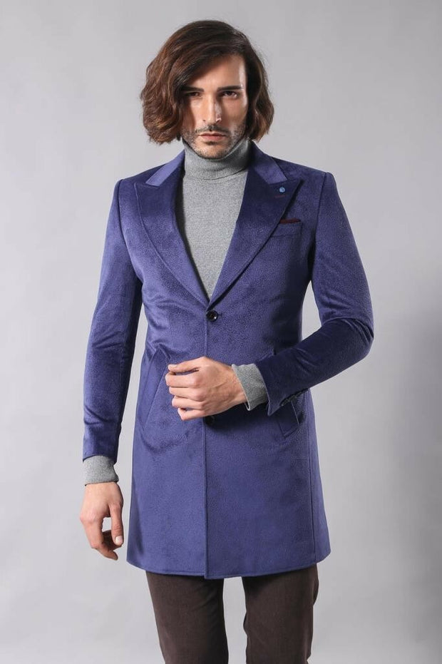 Pointed Collar Over Coat Blue Coat 3-piece-suit, 34, 36, 38, 40, 42, 44, 46, blue, Coat, Kaban, Modern Fit, Outwear, Slim Fit OutwearCoatKaban - wessi