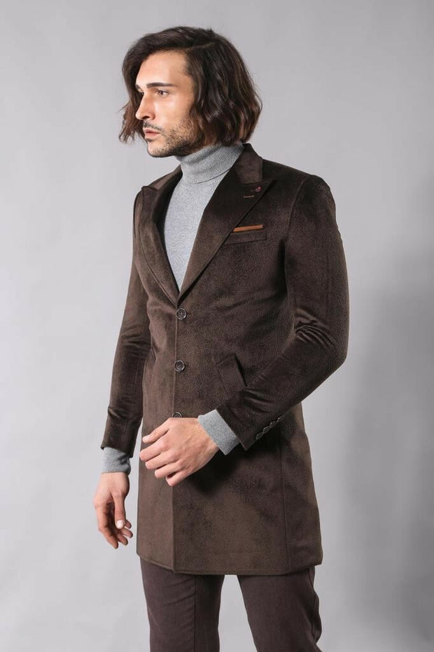 Pointed Collar Over Coat Brown Coat 3-piece-suit, 34, 36, 38, 40, 42, 44, 46, 48, Coat, Kaban, Modern Fit, Outwear, Slim Fit OutwearCoatKaban - wessi