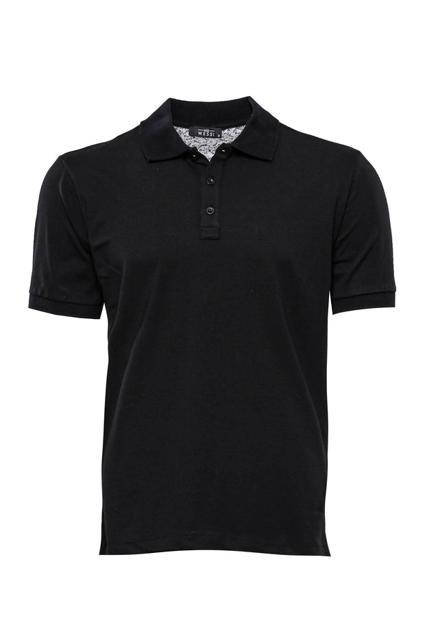 Polo Collar Black T-shirt 3-piece-suit, Basic, Casual, Daily, Essentials, Knit, Modern Fit, Plain, Polo, Polo T-Shirt, Slim Fit, T-Shirt T-ShirtPolo T-Shirt - wessi