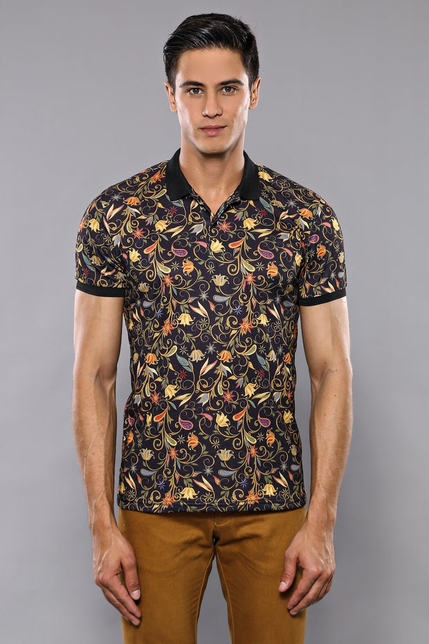 Polo Floral Patterned Brown T-Shirt 3-piece-suit, Daily, Floral, Knit, L, M, Modern Fit, Patterned, Polo, Polo T-Shirt, S, Slim Fit, T-Shirt, XL OutletT-shirt - wessi