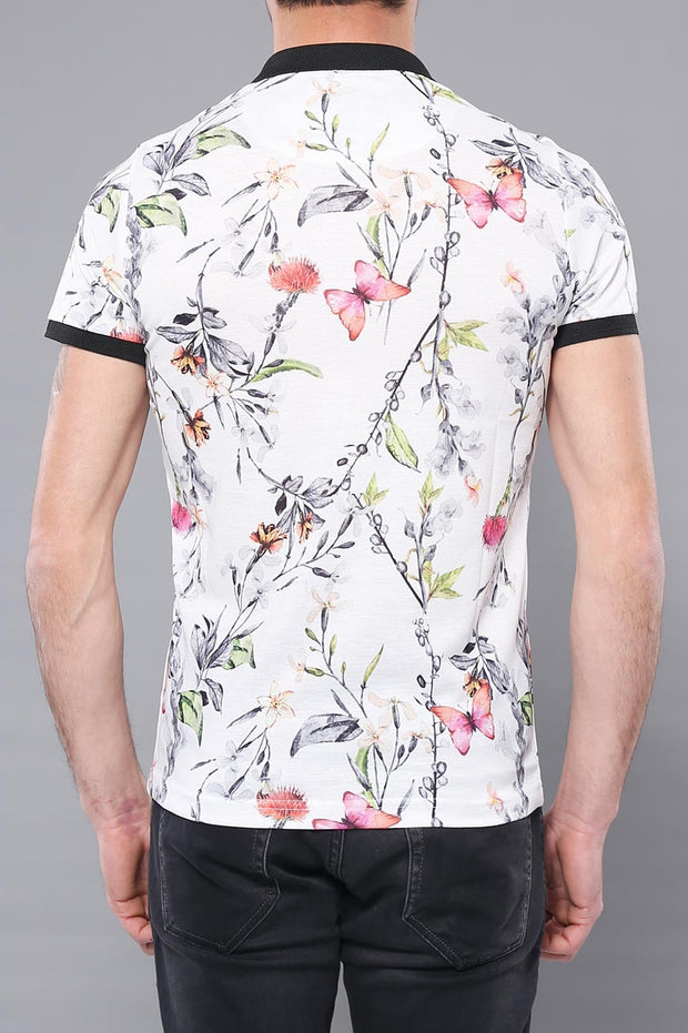 Polo Floral Printed T-Shirt 3-piece-suit, Collection, Daily, Erkek Giyim Kombin, Floral, Knit, L, M, Modern Fit, Polo, Printed, S, Slim Fit, Sport, XL OutletT-shirt - wessi