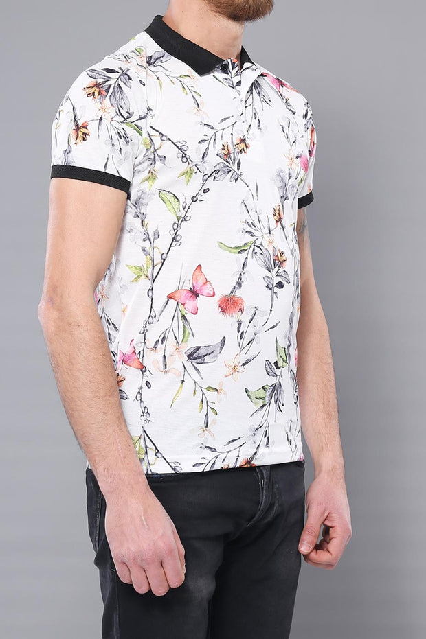 Polo Floral Printed T-Shirt 3-piece-suit, Collection, Daily, Erkek Giyim Kombin, Floral, Knit, L, M, Modern Fit, Polo, Printed, S, Slim Fit, Sport, XL OutletT-shirt - wessi