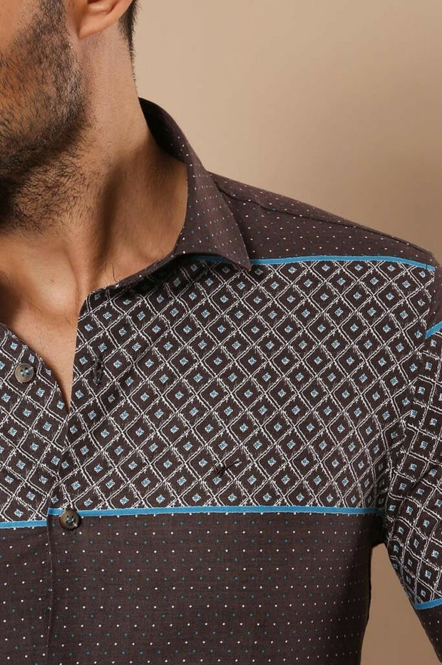 Printed Cotton Brown Shirt 3-piece-suit, Brown, Casual, Casual Shirt, Daily, Italian, Modern Fit, Patterned, Shirt, Slim Fit ShirtCasual Shirt - wessi