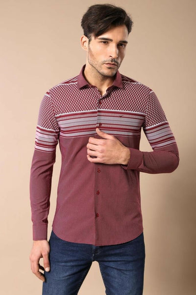 Printed Cotton Burgundy Shirt 3-piece-suit, Casual, Casual Shirt, Daily, Italian, Modern Fit, Patterned, Shirt, Slim Fit ShirtCasual Shirt - wessi