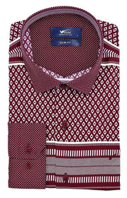 Printed Cotton Burgundy Shirt 3-piece-suit, Casual, Casual Shirt, Daily, Italian, Modern Fit, Patterned, Shirt, Slim Fit ShirtCasual Shirt - wessi