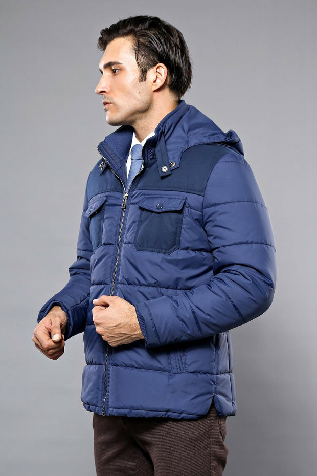 Puffer Navy Blue Coat 3-piece-suit, 36, 38, 40, 42, 44, 46, Blue, Hooded, Jackets, Modern Fit, Navy, Navy Blue, Outwear, Puffer Coats, Quilted, Slim Fit, Zippered OutletCoat - wessi