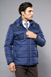 Puffer Navy Blue Coat 3-piece-suit, 36, 38, 40, 42, 44, 46, Blue, Hooded, Jackets, Modern Fit, Navy, Navy Blue, Outwear, Puffer Coats, Quilted, Slim Fit, Zippered OutletCoat - wessi