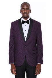 Purple Shawl Lapel Tuxedo Jacket 3-piece-suit, 36, 38, 40, 42, 44, 46, 48, 50, 6 Drop, Italian Suit, Men's Blazers, Modern Fit, Party, Patterned, purple, Shawl, Slim Fit, Slim Fit Blazers, Sl