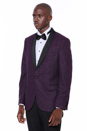 Purple Shawl Lapel Tuxedo Jacket 3-piece-suit, 36, 38, 40, 42, 44, 46, 48, 50, 6 Drop, Italian Suit, Men's Blazers, Modern Fit, Party, Patterned, purple, Shawl, Slim Fit, Slim Fit Blazers, Sl