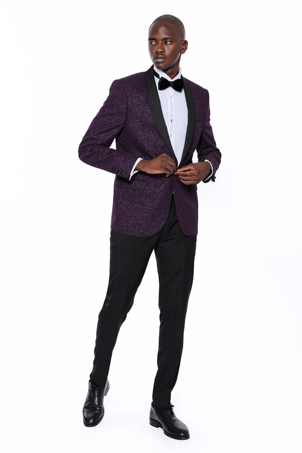 Purple Shawl Lapel Tuxedo Jacket 3-piece-suit, 36, 38, 40, 42, 44, 46, 48, 50, 6 Drop, Italian Suit, Men's Blazers, Modern Fit, Party, Patterned, purple, Shawl, Slim Fit, Slim Fit Blazers, Sl