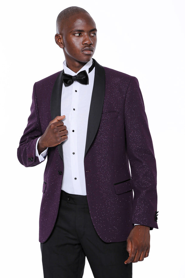 Purple Shawl Lapel Tuxedo Jacket 3-piece-suit, 36, 38, 40, 42, 44, 46, 48, 50, 6 Drop, Italian Suit, Men's Blazers, Modern Fit, Party, Patterned, purple, Shawl, Slim Fit, Slim Fit Blazers, Sl