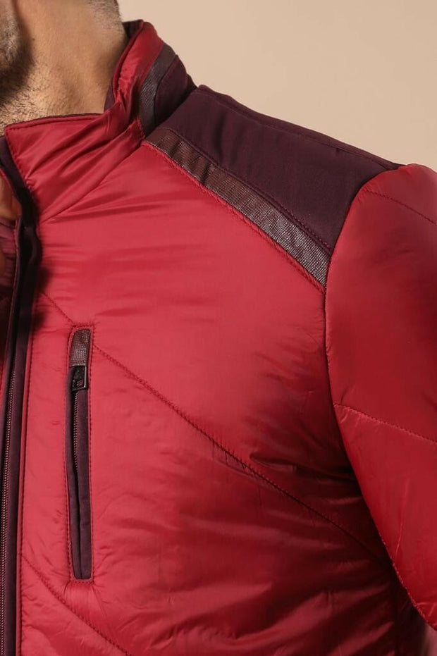 Red Quilted Down Coat $100 - $150, 36, 38, 40, 42, 44, 46, Cachet, Casual, Claret Red, Jackets, Mandarin Collar, Modern Fit, Outwear, Puffer Coats, Quilted, Quilted Jackets, Slim Fit, Zippere