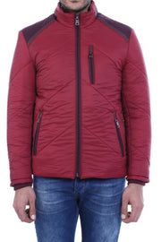 Red Quilted Down Coat $100 - $150, 36, 38, 40, 42, 44, 46, Cachet, Casual, Claret Red, Jackets, Mandarin Collar, Modern Fit, Outwear, Puffer Coats, Quilted, Quilted Jackets, Slim Fit, Zippere