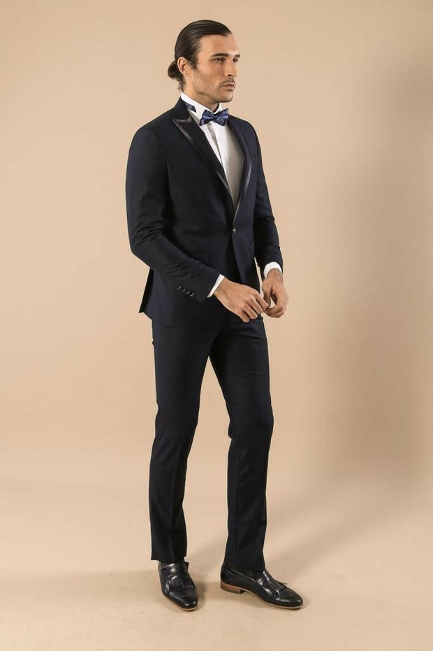 Removable Lapel Men's Blue Tuxedo Suit | Wessi $50 - $100, 3-piece-suit, 40, 42, 44, 6 Drop, Blue, Detachable, mens-suit, mens-suit_obsolete, Modern Fit, Navy, Navy Blue Suit, navy-blue, Part