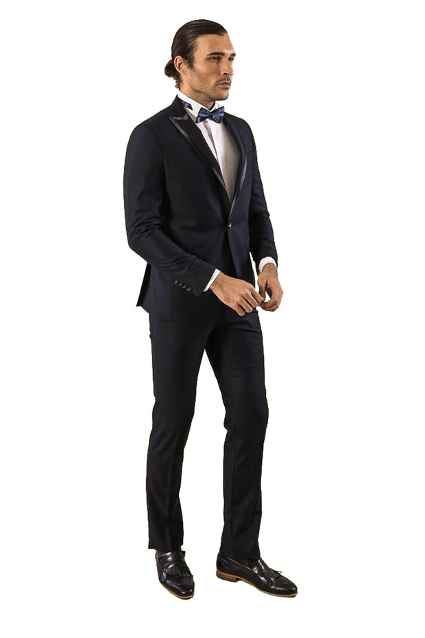 Removable Lapel Men's Blue Tuxedo Suit | Wessi $50 - $100, 3-piece-suit, 40, 42, 44, 6 Drop, Blue, Detachable, mens-suit, mens-suit_obsolete, Modern Fit, Navy, Navy Blue Suit, navy-blue, Part