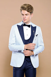 Removable Lapel Vested Baby Blue Tuxedo | Wessi $150 - $200, 3-piece-suit, 36, 40, 42, 44, 46, Blue, Detachable, Detachable Lapel, Double Breasted, Modern Fit, Navy, Navy Blue, Party, Pattern