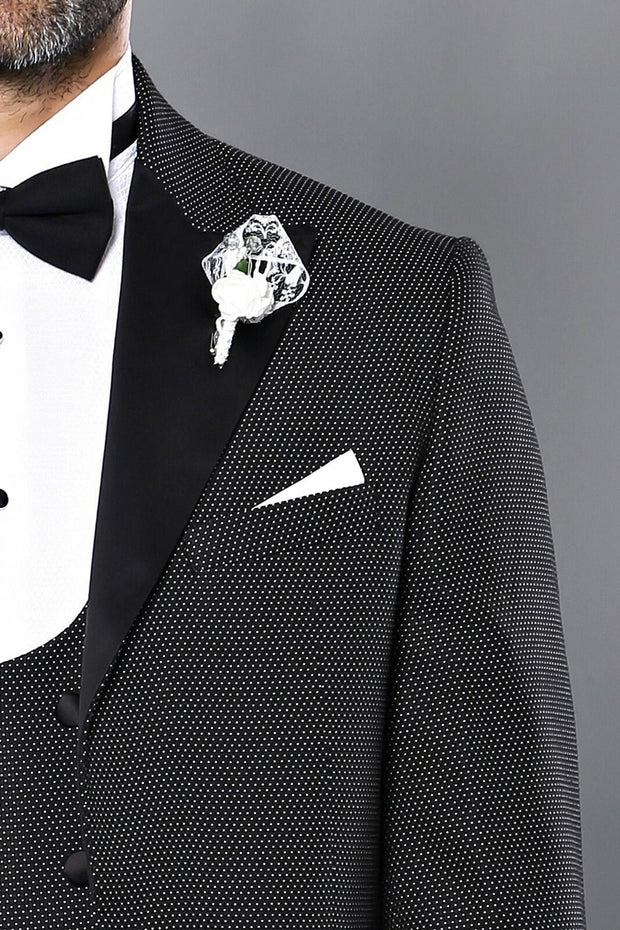 Removable Lapel Vested Black Tuxedo | Wessi 3-piece-suit, 38, 40, Double Breasted, Italian Suit, Modern Fit, Party, Peak, Peak Lapel, Slim Fit, Suit, Wedding SuitItalian Suit - wessi