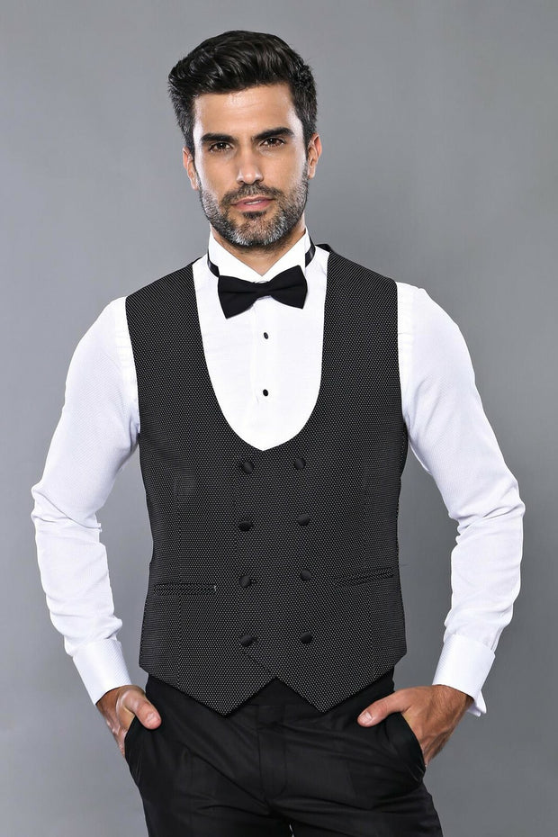 Removable Lapel Vested Black Tuxedo | Wessi 3-piece-suit, 38, 40, Double Breasted, Italian Suit, Modern Fit, Party, Peak, Peak Lapel, Slim Fit, Suit, Wedding SuitItalian Suit - wessi