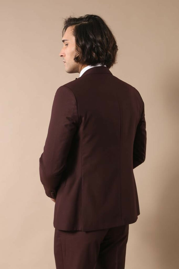 Removable Lapel Vested Burgundy Tuxedo | Wessi 3-piece-suit, 34, 36, 38, 40, 42, 44, 46, Beige, Cream, Detachable, Detachable Lapel, Modern Fit, Party, Slim Fit, Slim Fit Suit, Suit, Wedding 