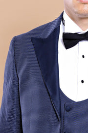 Removable Lapel Vested Navy Blue Tuxedo $150 - $200, 3-piece-suit, 34, 36, 38, 40, 42, 44, 46, 6 Drop, Blue, Detachable, Detachable Lapel, Italian, Italian Suit, Modern Fit, Navy, Navy Blue, 