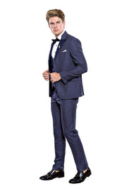 Removable Lapel Vested Navy Blue Tuxedo $150 - $200, 3-piece-suit, 34, 36, 38, 40, 42, 44, 46, 6 Drop, Blue, Detachable, Detachable Lapel, Italian, Italian Suit, Modern Fit, Navy, Navy Blue, 