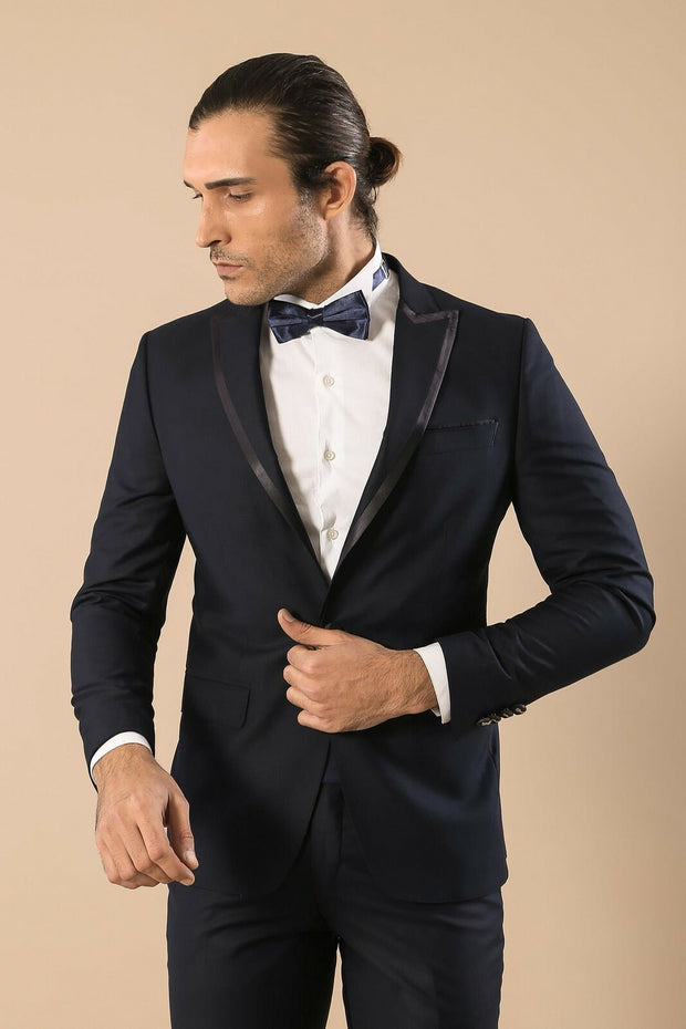 Midnight blue tux hot sale with black lapel