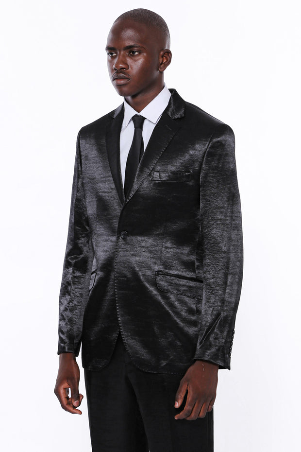 Satin Patterned Black Suit 3-piece-suit, 34, 36, 38, 40, 42, 44, 46, Black, Black Suit, mens-suit_obsolete, Modern Fit, Notch, Slim Fit, Suit OutletSuit - wessi