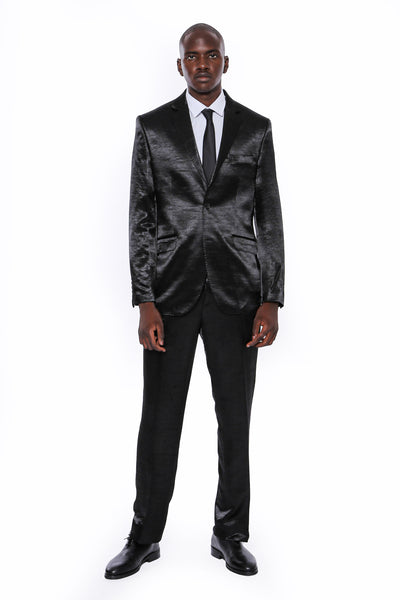 Satin Patterned Black Suit 3-piece-suit, 34, 36, 38, 40, 42, 44, 46, Black, Black Suit, mens-suit_obsolete, Modern Fit, Notch, Slim Fit, Suit OutletSuit - wessi