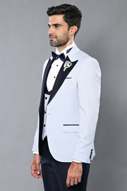 Self-Patterned Baby Blue Wedding Suit | Wessi $100 - $150, 3 Piece Tuxedo, 3-piece-suit, 40, 6 Drop, Double Breasted, Italian Suit, mens-suit_obsolete, Modern Fit, Party, Peak, Peak Lapel, Sl